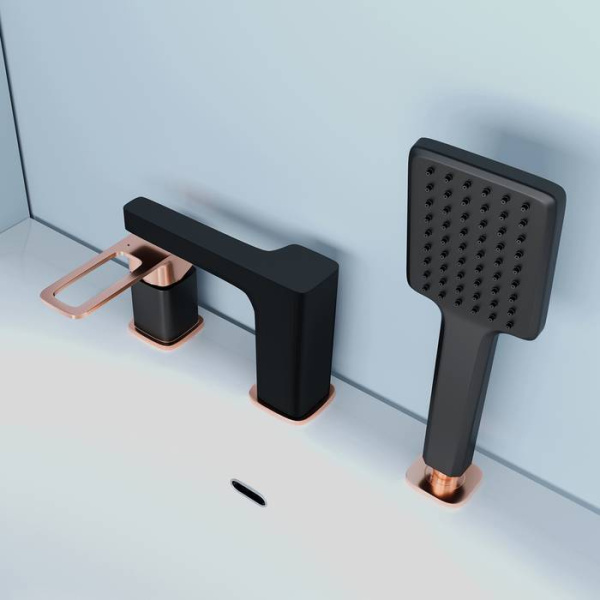 Смеситель на борт ванны на 3 отверстия с керамическим дивертором, IDDIS Slide SLIBG30i07, черный